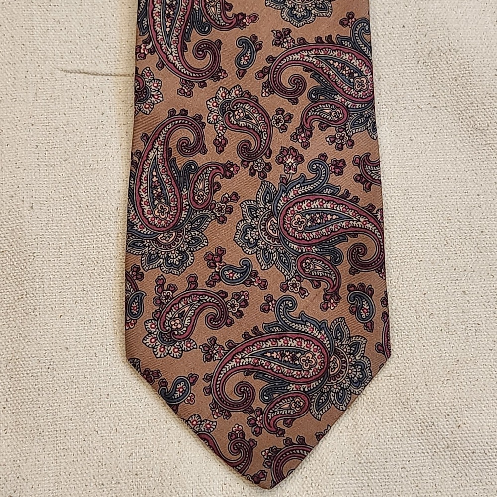 Robert Talbott for Nordstrom Men Silk Tie Brown Blue Red Paisley Hand Sewn Italy
